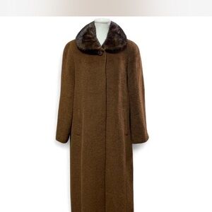 Gorgeous Donnybrook Brown Coat Fur Collar 100%Wool Full Length Trench Floor Maxi